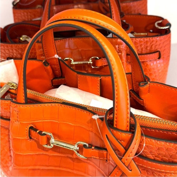 Michael Kors Carson Small Crocodile Embossed Satchel Bag Red Clay - Picture 9 of 11